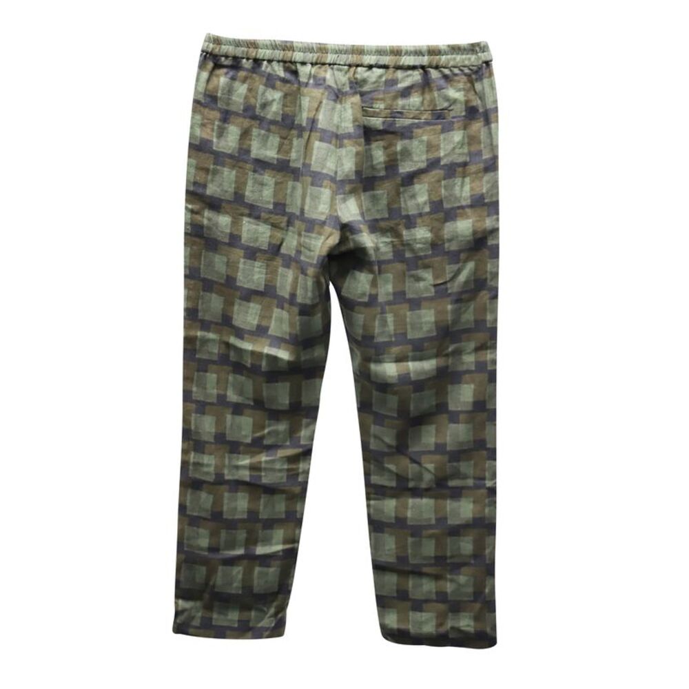 Dries Van Noten Check Linen Trousers in Green Linen - Picture 2 of 3